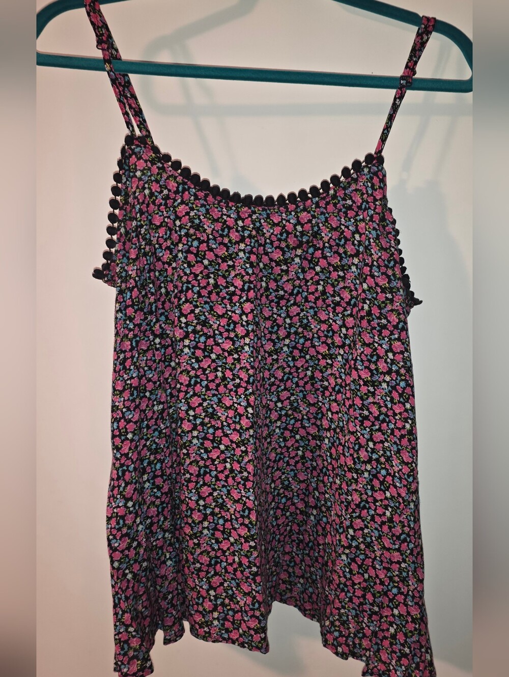 Forever 21 Black Floral Cami with Pink and Blue Flowers